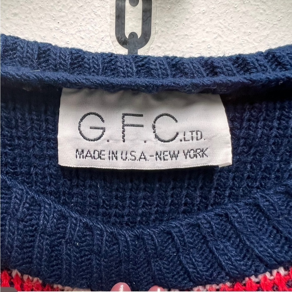 Vintage blue & red round neck pull over sweater - Picture 4 of 4